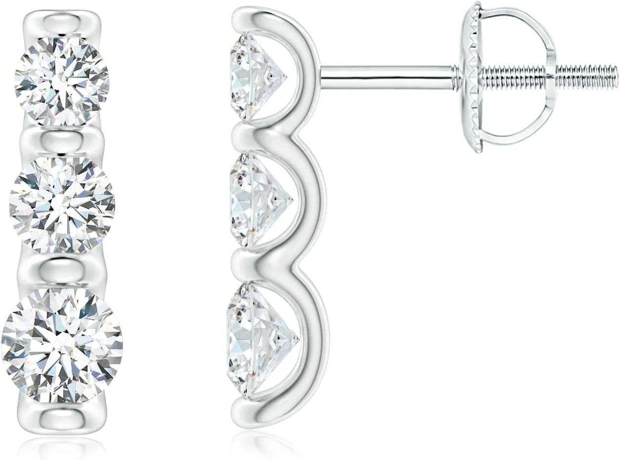 ANGARA Lab Grown Bar-Set Diamond Journey Earrings in 14K Solid Gold/Platinum | April Birthstone, Birthday, Engagement, Anniversary, Wedding Jewelry Gift for Women