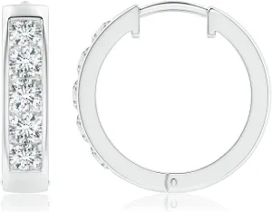 ANGARA Lab Grown Channel-Set Diamond Hoop Earrings in 14K Solid Gold/Platinum | April Birthstone, Birthday, Engagement, Anniversary, Wedding Jewelry Gift for Women