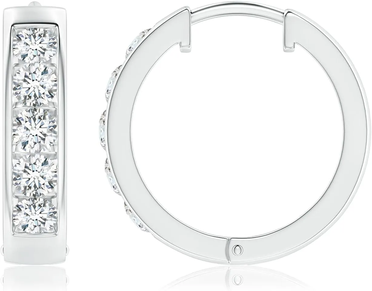 ANGARA Lab Grown Channel-Set Diamond Hoop Earrings in 14K Solid Gold/Platinum | April Birthstone, Birthday, Engagement, Anniversary, Wedding Jewelry Gift for Women