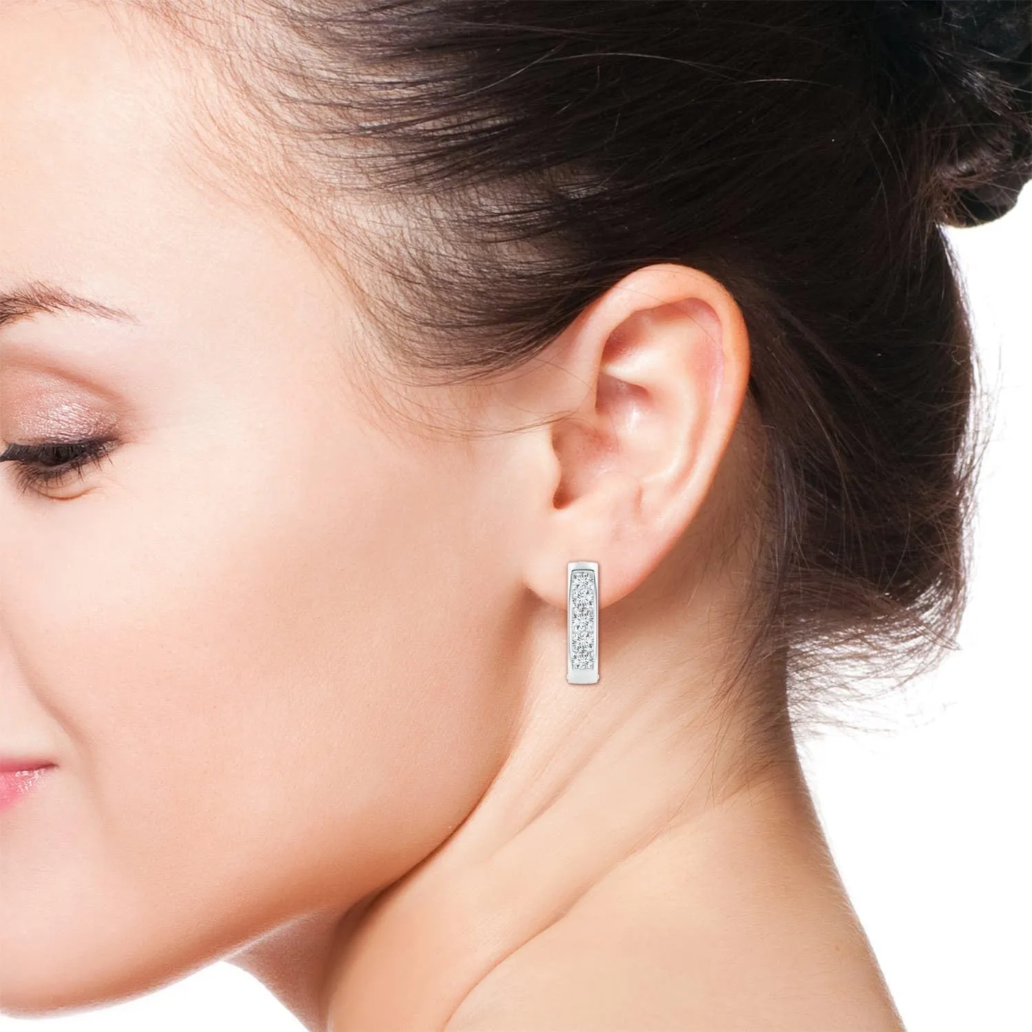 ANGARA Lab Grown Channel-Set Diamond Hoop Earrings in 14K Solid Gold/Platinum | April Birthstone, Birthday, Engagement, Anniversary, Wedding Jewelry Gift for Women