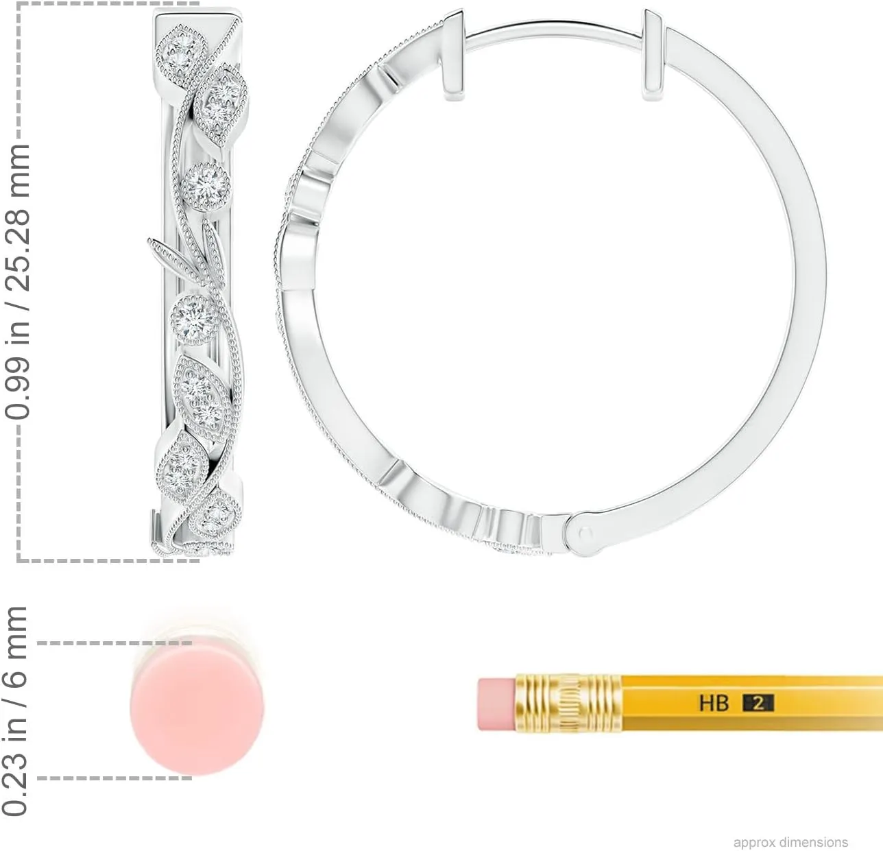 ANGARA Lab Grown Diamond Leaf Hoop Earrings with Milgrain in 14K Solid Gold/Platinum | April Birthstone, Birthday, Engagement, Anniversary, Wedding Jewelry Gift for Women