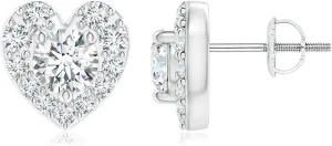 ANGARA Lab Grown Diamond Stud Earrings with Heart-Shaped Halo in 14K Solid Gold/Platinum | April Birthstone, Birthday, Engagement, Anniversary, Wedding Jewelry Gift for Women