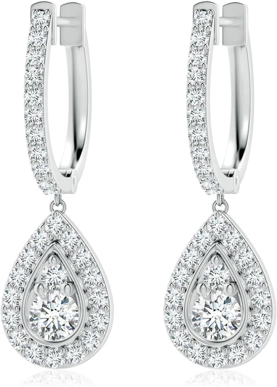 ANGARA Lab Grown Diamond Teardrop Hoop Earrings in 14K Solid Gold/Platinum | April Birthstone, Birthday, Engagement, Anniversary, Wedding Jewelry Gift for Women