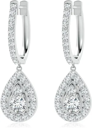 ANGARA Lab Grown Diamond Teardrop Hoop Earrings in 14K Solid Gold/Platinum | April Birthstone, Birthday, Engagement, Anniversary, Wedding Jewelry Gift for Women