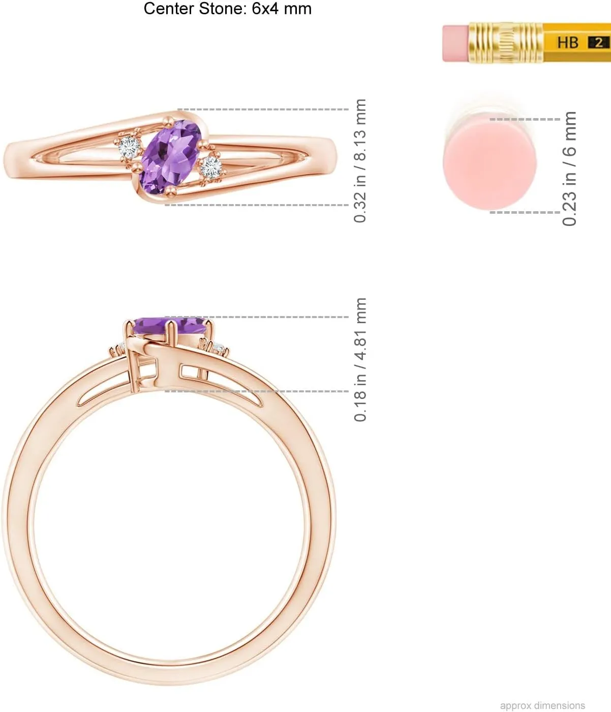 Angara Natural Amethyst and Diamond Split Shank Ring in 14K Solid Gold/Platinum | February Birthstone, Birthday, Engagement, Anniversary, Wedding Jewelry Gift for Women