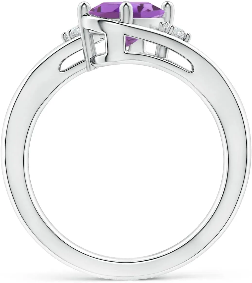 Angara Natural Amethyst and Diamond Split Shank Ring in 14K Solid Gold/Platinum | February Birthstone, Birthday, Engagement, Anniversary, Wedding Jewelry Gift for Women