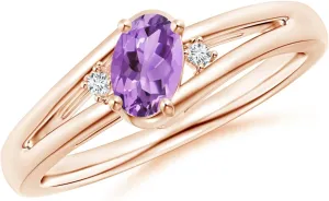 Angara Natural Amethyst and Diamond Split Shank Ring in 14K Solid Gold/Platinum | February Birthstone, Birthday, Engagement, Anniversary, Wedding Jewelry Gift for Women
