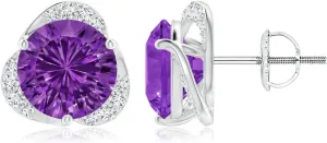 ANGARA Natural Amethyst Halo Earrings for Women in Platinum (Grade-AAAA | Gemstone Size-8mm) | February Birthstone Jewelry Gift for Women | Birthday | Wedding | Anniversary