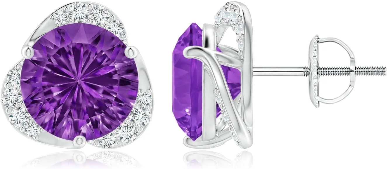 ANGARA Natural Amethyst Halo Earrings for Women in Platinum (Grade-AAAA | Gemstone Size-8mm) | February Birthstone Jewelry Gift for Women | Birthday | Wedding | Anniversary