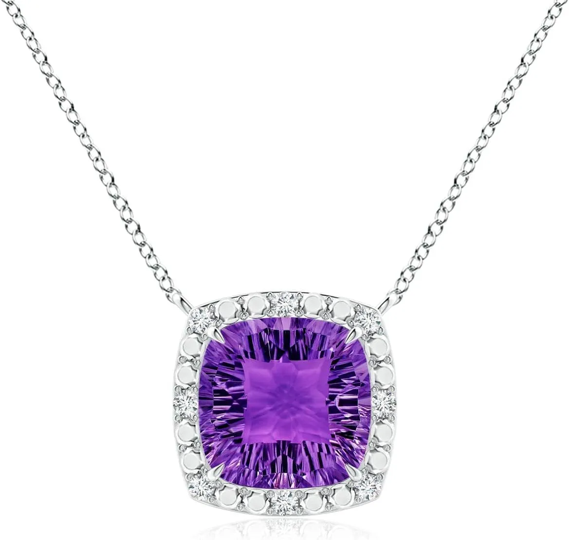 Angara Natural Amethyst Halo Pendant Necklace for Women in Platinum (Grade-AAAA | 10mm) February Birthstone Jewelry Gift for Women | Birthday | Wedding | Anniversary