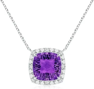 Angara Natural Amethyst Halo Pendant Necklace for Women in Platinum (Grade-AAAA | 10mm) February Birthstone Jewelry Gift for Women | Birthday | Wedding | Anniversary
