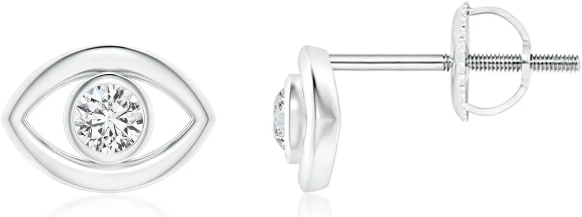 ANGARA Natural Bezel-Set Diamond Evil Eye Stud Earrings in 14K Solid Gold/Platinum | April Birthstone, Birthday, Engagement, Anniversary, Wedding Jewelry Gift for Women