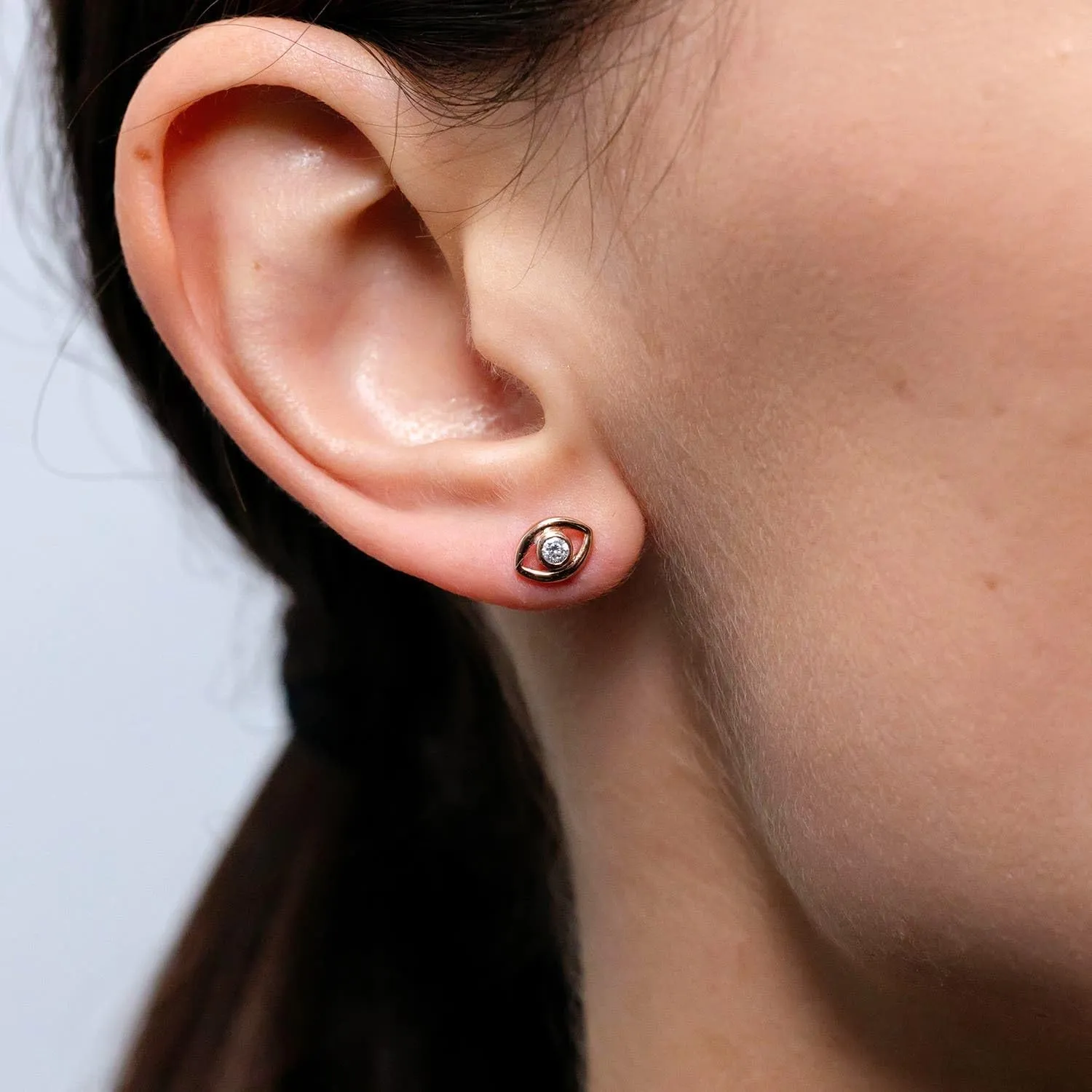 ANGARA Natural Bezel-Set Diamond Evil Eye Stud Earrings in 14K Solid Gold/Platinum | April Birthstone, Birthday, Engagement, Anniversary, Wedding Jewelry Gift for Women