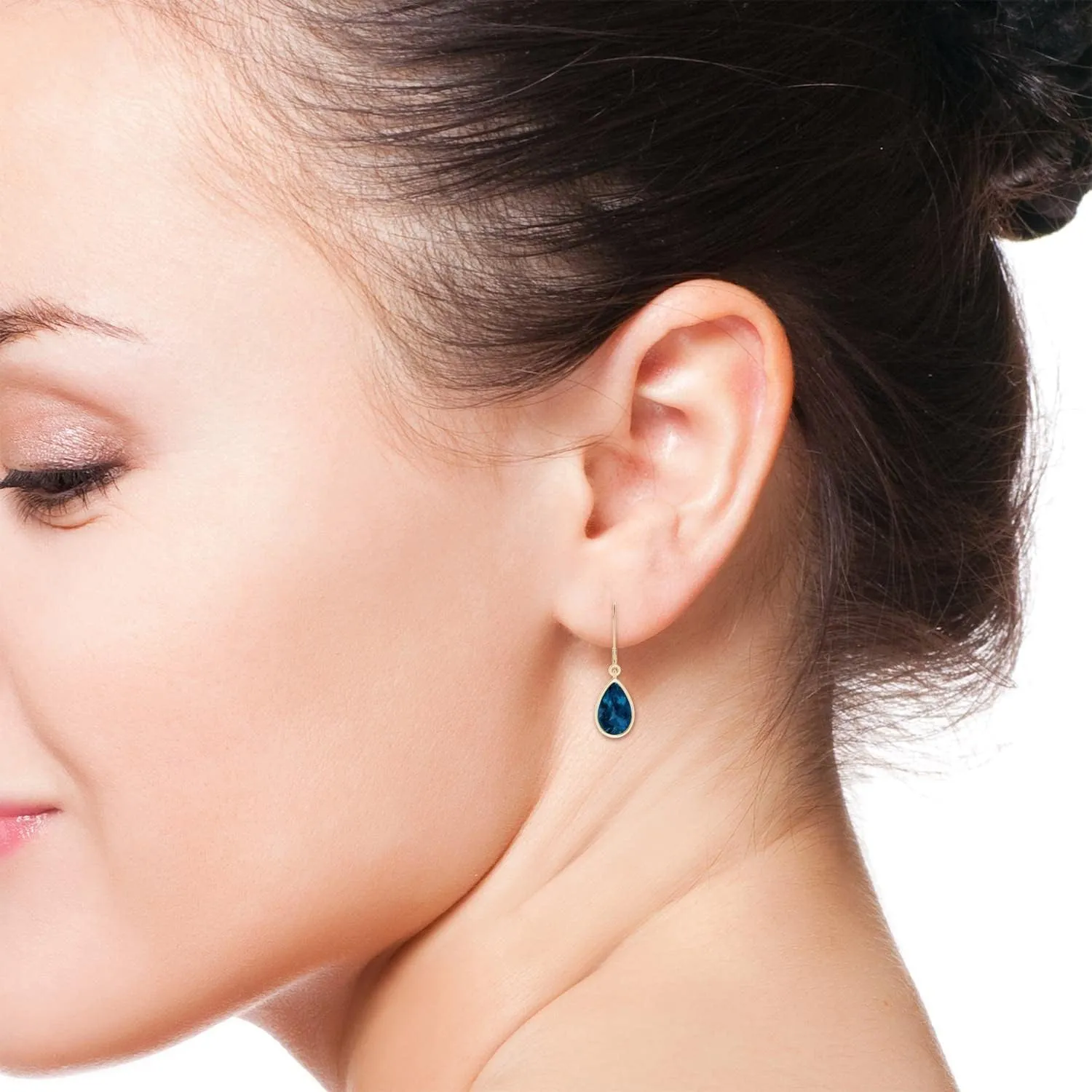ANGARA Natural Bezel-Set Pear London Blue Topaz Leverback Drop Earrings in 14K Solid Gold/Platinum | November Birthstone, Birthday, Engagement, Anniversary, Wedding Jewelry Gift for Women