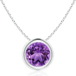 Angara Natural Bezel-Set Round Amethyst Solitaire Pendant in Silver / 14K Solid Gold/Platinum | February Birthstone, Birthday, Engagement, Anniversary, Wedding Jewelry Gift for Women