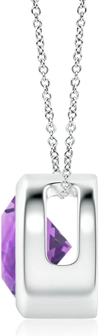 Angara Natural Bezel-Set Round Amethyst Solitaire Pendant in Silver / 14K Solid Gold/Platinum | February Birthstone, Birthday, Engagement, Anniversary, Wedding Jewelry Gift for Women
