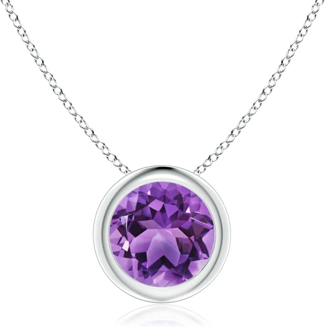 Angara Natural Bezel-Set Round Amethyst Solitaire Pendant in Silver / 14K Solid Gold/Platinum | February Birthstone, Birthday, Engagement, Anniversary, Wedding Jewelry Gift for Women
