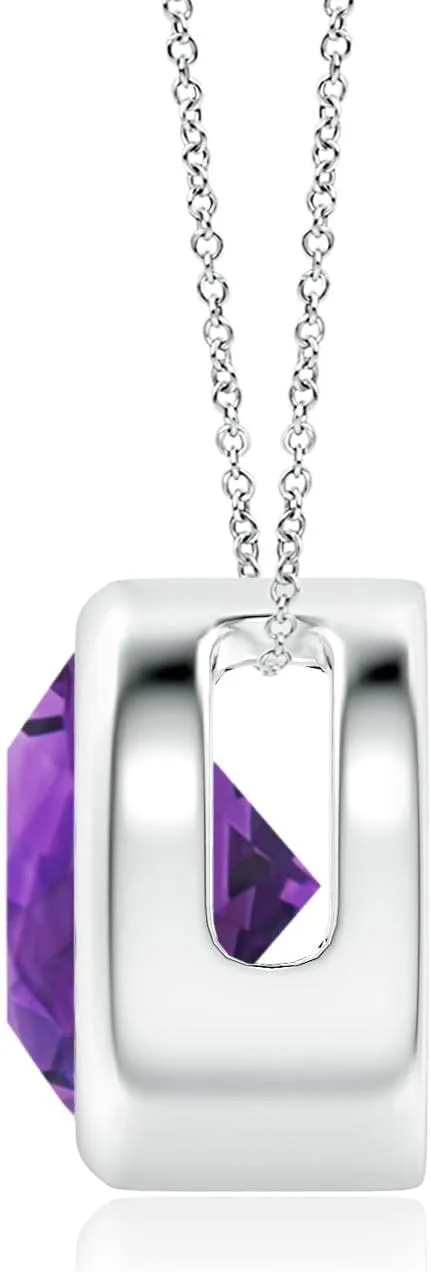 Angara Natural Bezel-Set Round Amethyst Solitaire Pendant in Silver / 14K Solid Gold/Platinum | February Birthstone, Birthday, Engagement, Anniversary, Wedding Jewelry Gift for Women