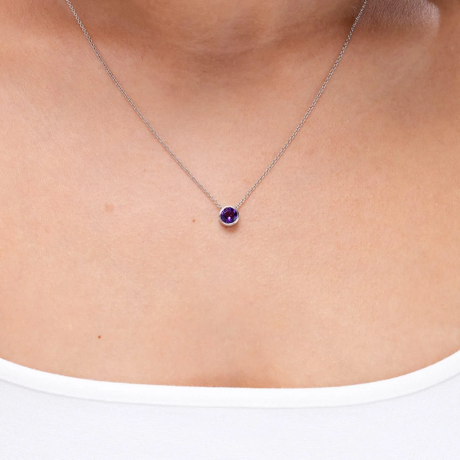 Angara Natural Bezel-Set Round Amethyst Solitaire Pendant in Silver / 14K Solid Gold/Platinum | February Birthstone, Birthday, Engagement, Anniversary, Wedding Jewelry Gift for Women
