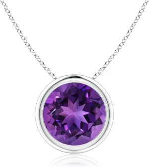 Angara Natural Bezel-Set Round Amethyst Solitaire Pendant in Silver / 14K Solid Gold/Platinum | February Birthstone, Birthday, Engagement, Anniversary, Wedding Jewelry Gift for Women