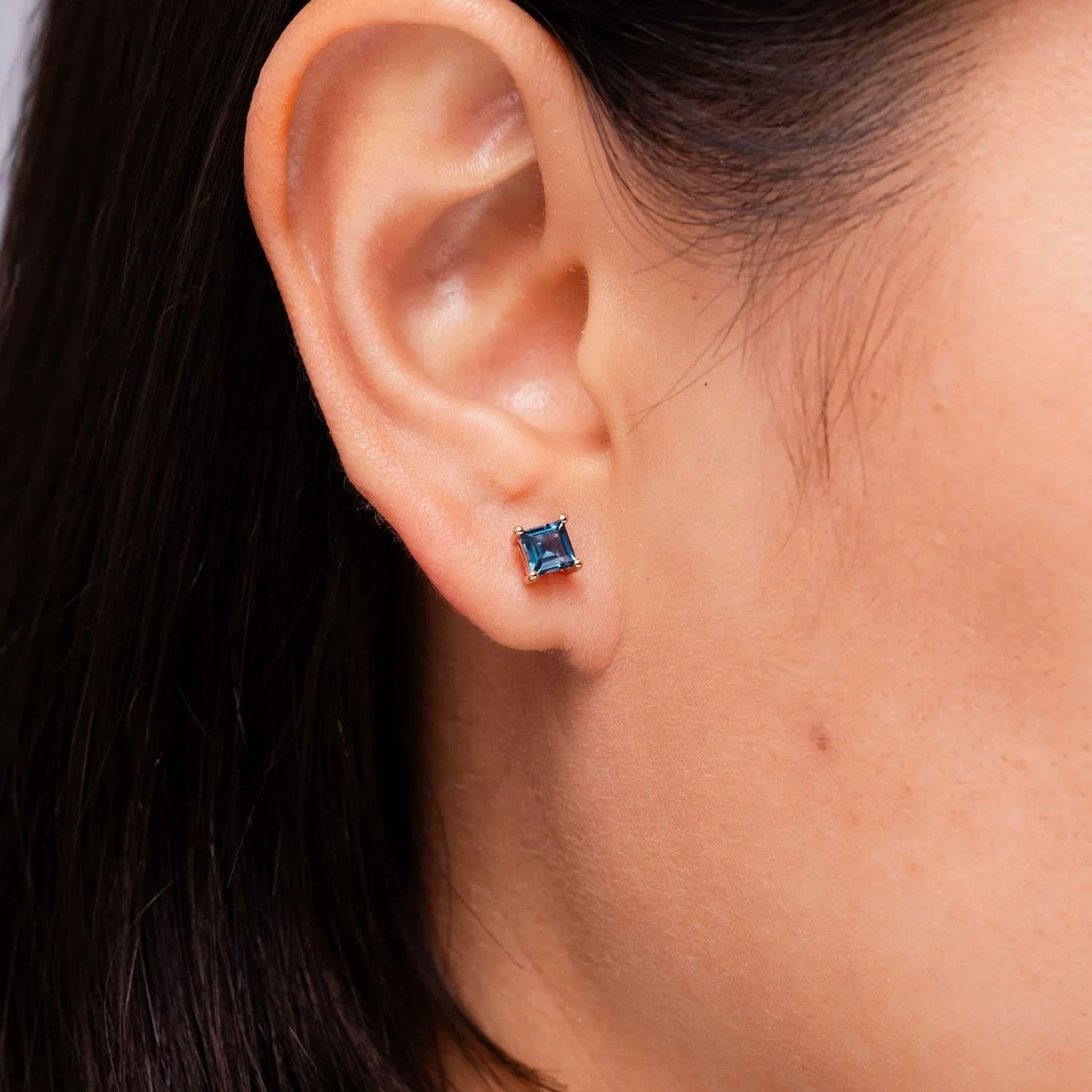 ANGARA Natural Classic Basket-Set Square London Blue Topaz Stud Earrings in Silver / 14K Solid Gold/Platinum | November Birthstone, Birthday, Engagement, Anniversary, Wedding Jewelry Gift for Women