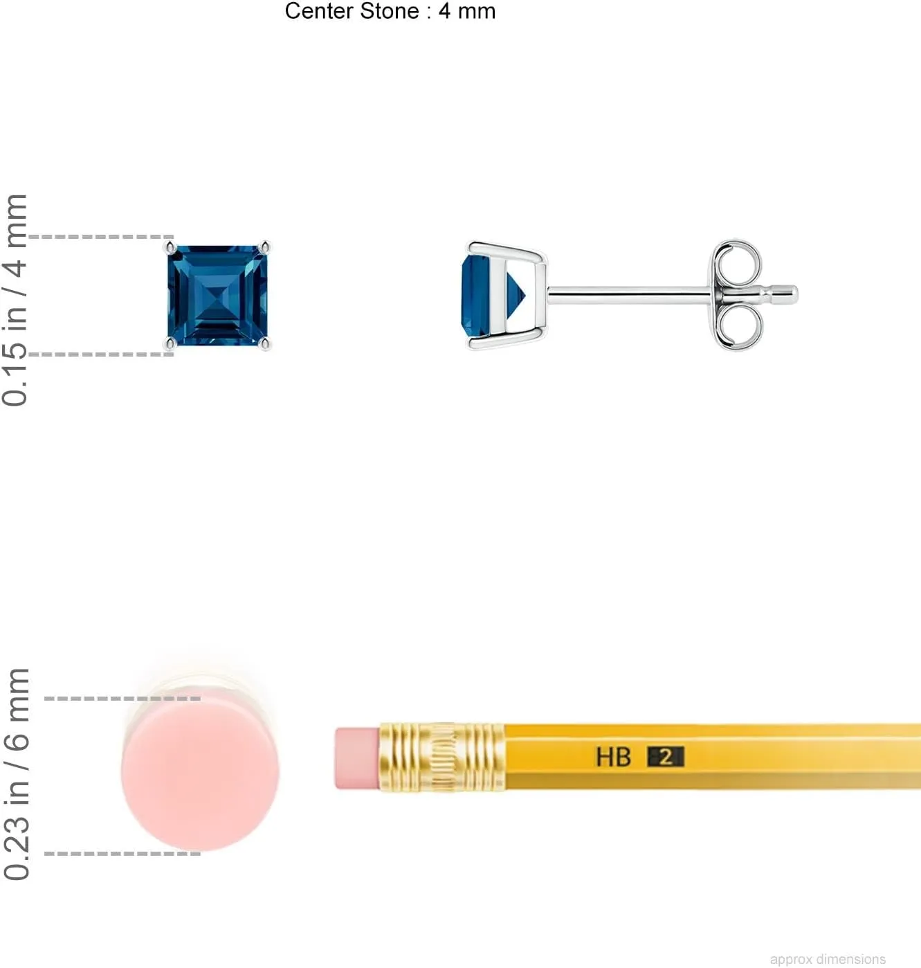 ANGARA Natural Classic Basket-Set Square London Blue Topaz Stud Earrings in Silver / 14K Solid Gold/Platinum | November Birthstone, Birthday, Engagement, Anniversary, Wedding Jewelry Gift for Women