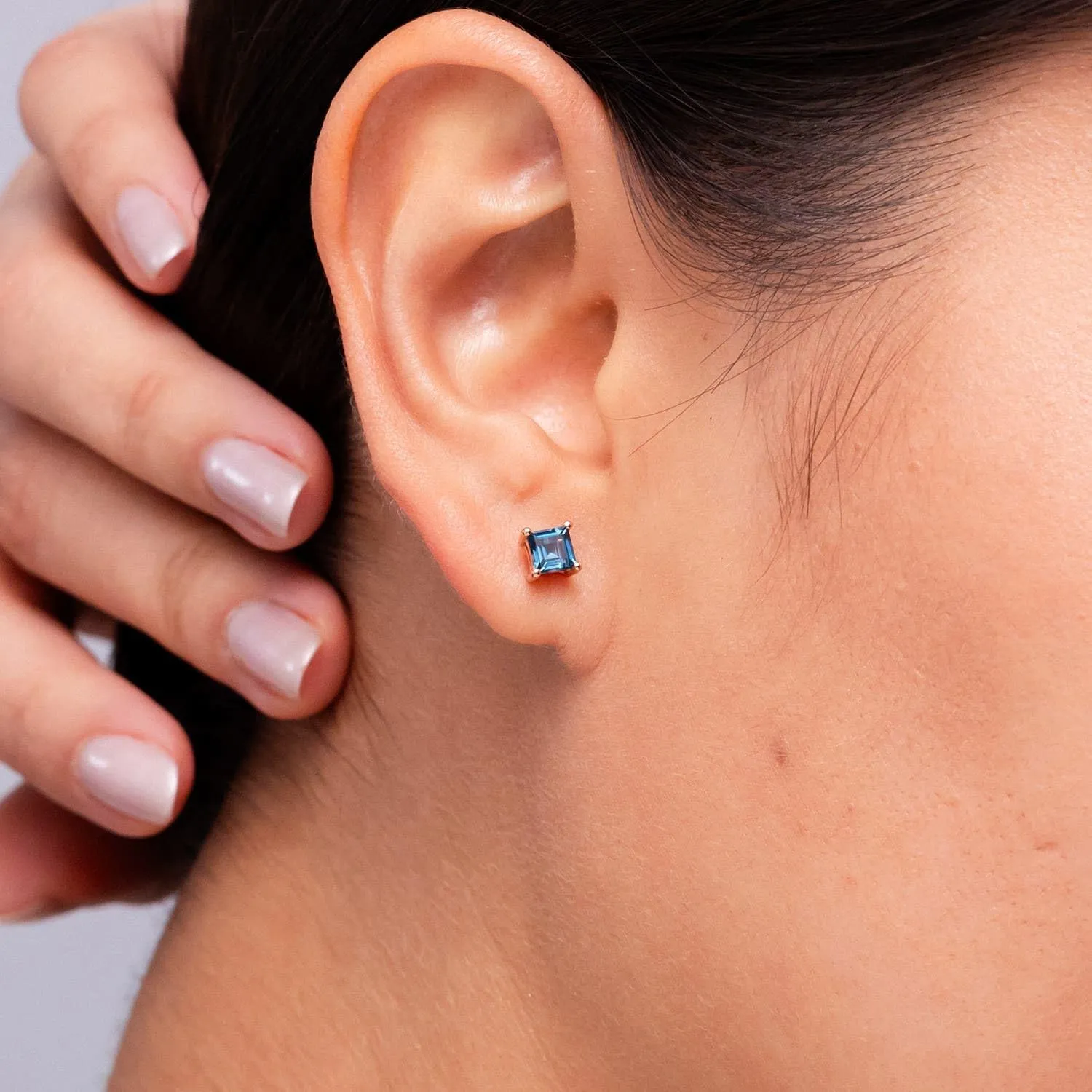 ANGARA Natural Classic Basket-Set Square London Blue Topaz Stud Earrings in Silver / 14K Solid Gold/Platinum | November Birthstone, Birthday, Engagement, Anniversary, Wedding Jewelry Gift for Women