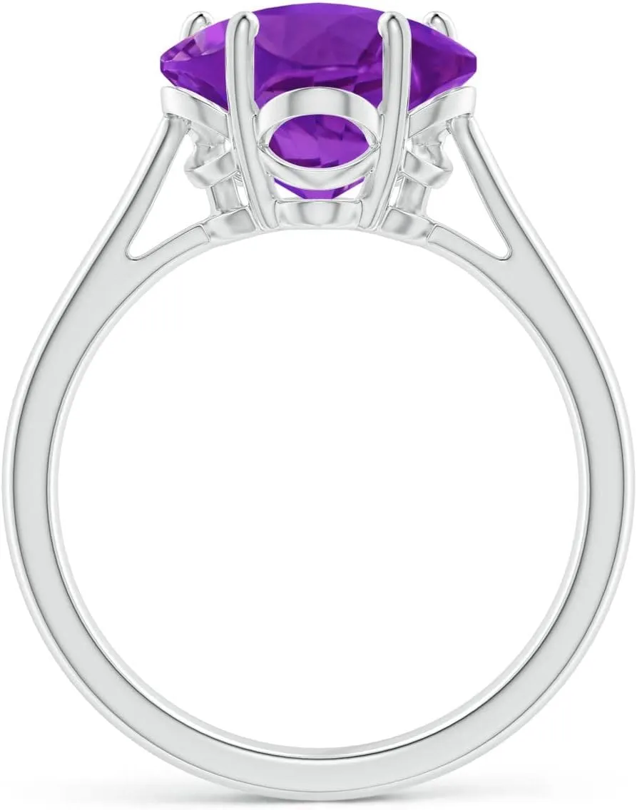 Angara Natural Classic Five-Petal Flower Amethyst Ring in 14K Solid Gold/Platinum | February Birthstone, Birthday, Engagement, Anniversary, Wedding Jewelry Gift for Women
