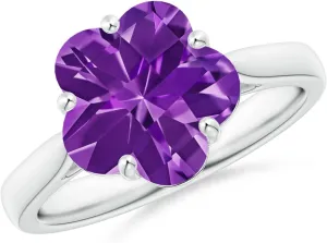Angara Natural Classic Five-Petal Flower Amethyst Ring in 14K Solid Gold/Platinum | February Birthstone, Birthday, Engagement, Anniversary, Wedding Jewelry Gift for Women