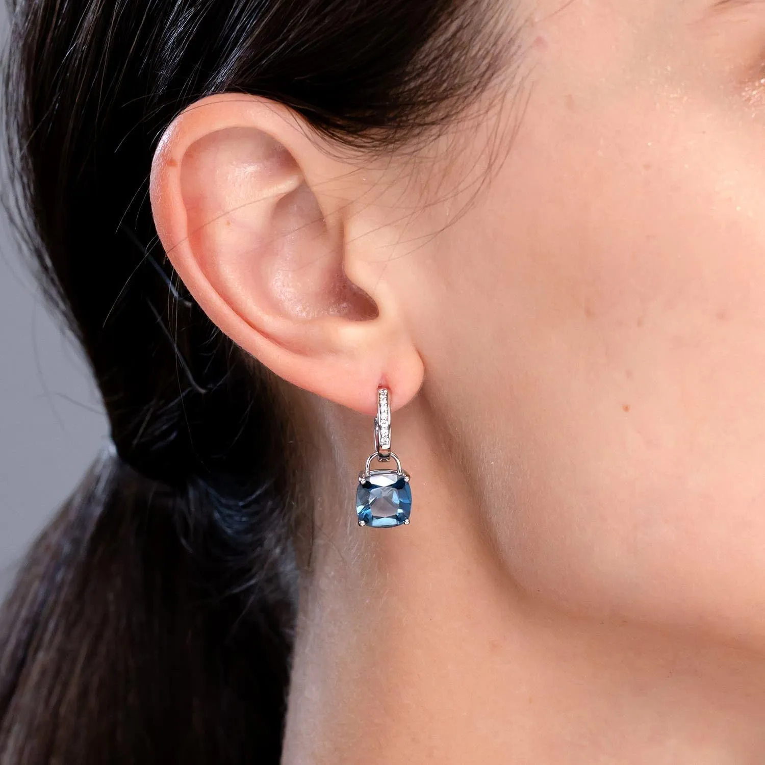 ANGARA Natural Cushion London Blue Topaz Drop Earrings with Diamond Accents in 14K Solid Gold/Platinum | November Birthstone, Birthday, Engagement, Anniversary, Wedding Jewelry Gift for Women