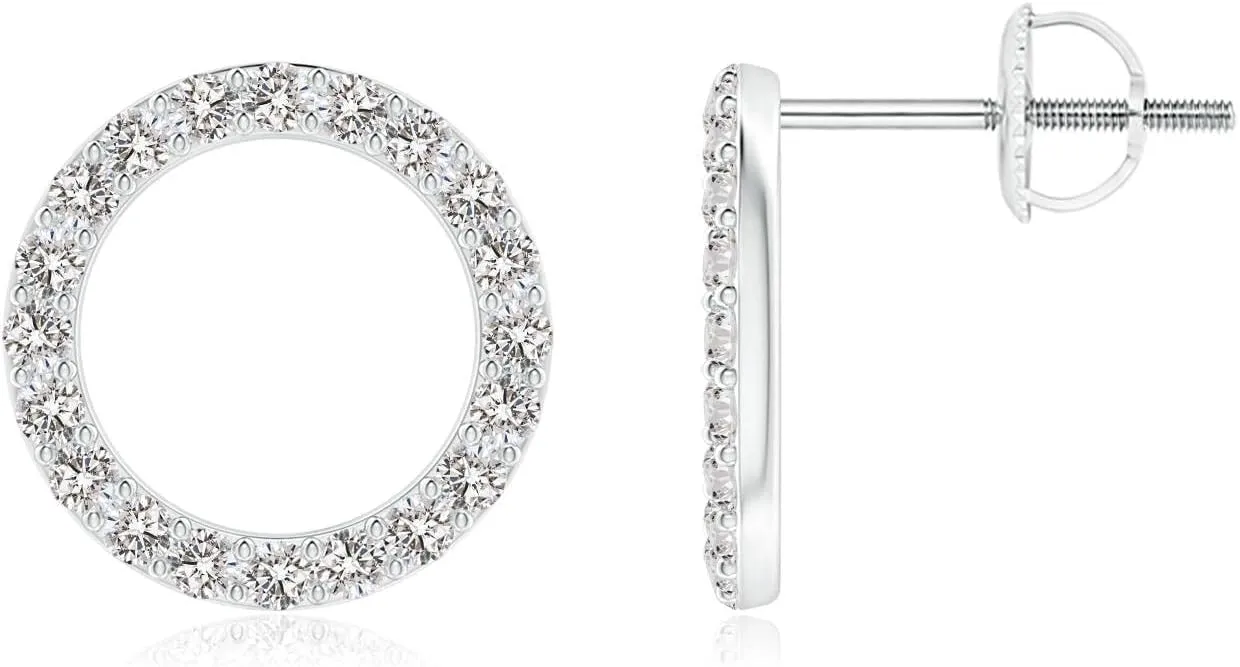 ANGARA Natural Diamond Open Circle Stud Earrings in 14K Solid Gold/Platinum | April Birthstone, Birthday, Engagement, Anniversary, Wedding Jewelry Gift for Women