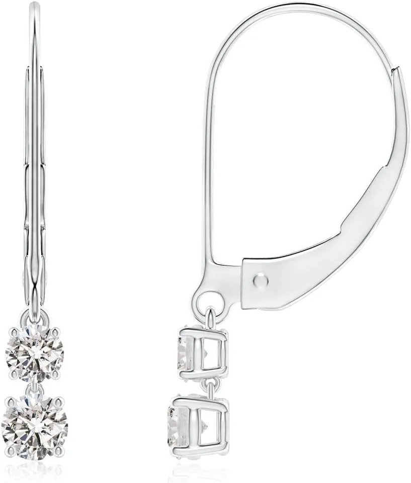 ANGARA Natural Double Diamond Leverback Dangle Earrings in 14K Solid Gold/Platinum | April Birthstone, Birthday, Engagement, Anniversary, Wedding Jewelry Gift for Women