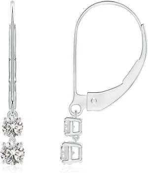 ANGARA Natural Double Diamond Leverback Dangle Earrings in 14K Solid Gold/Platinum | April Birthstone, Birthday, Engagement, Anniversary, Wedding Jewelry Gift for Women