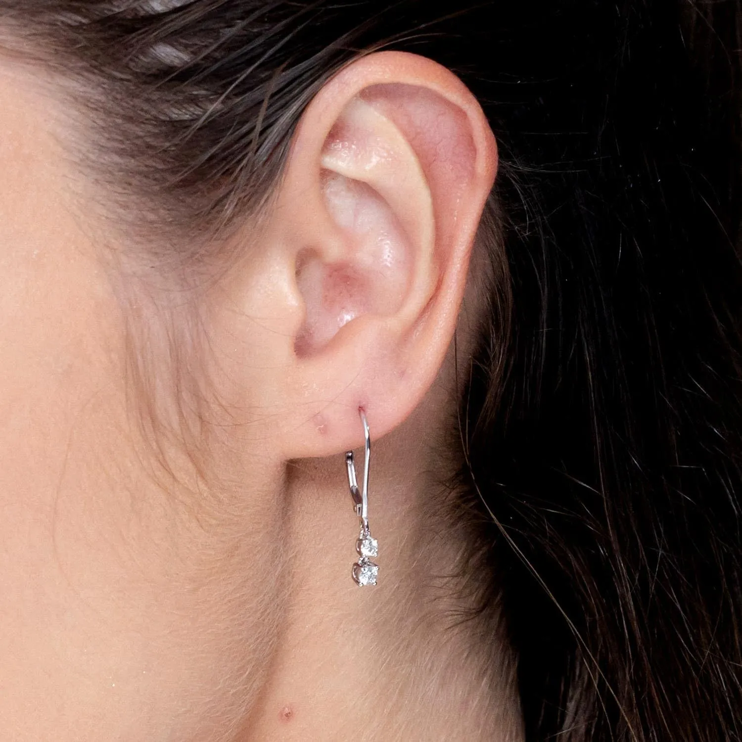 ANGARA Natural Double Diamond Leverback Dangle Earrings in 14K Solid Gold/Platinum | April Birthstone, Birthday, Engagement, Anniversary, Wedding Jewelry Gift for Women