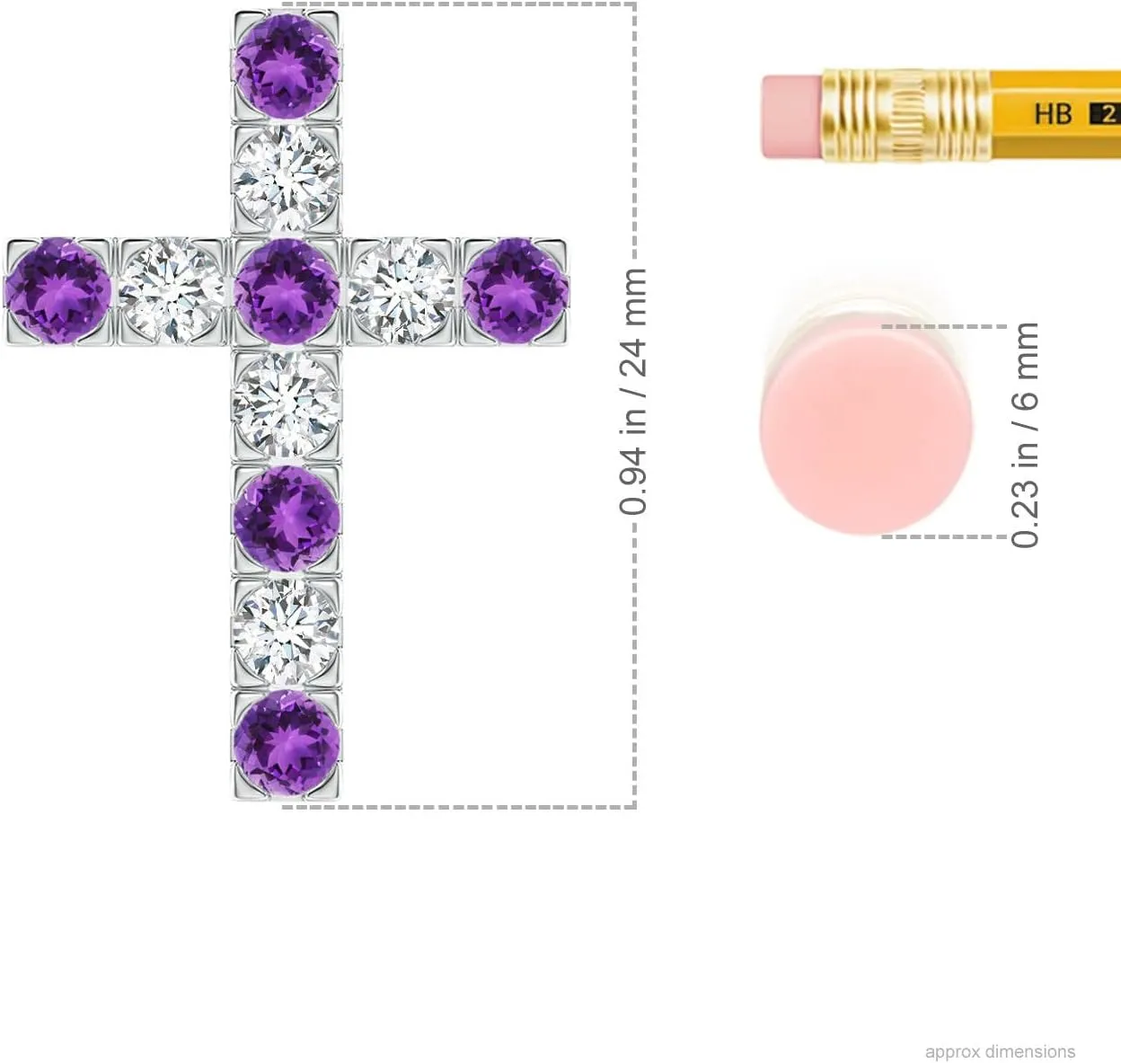 Angara Natural Flat Prong-Set Amethyst and Diamond Cross Pendant in 14K Solid Gold/Platinum | February Birthstone, Birthday, Engagement, Anniversary, Wedding Jewelry Gift for Women