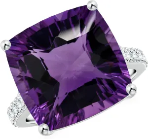 Angara Natural GIA Certified Cushion 13.07 ct Amethyst Cocktail Ring with Diamonds in 14K Solid Gold/Platinum for Women | February Birthstone Jewelry for Women