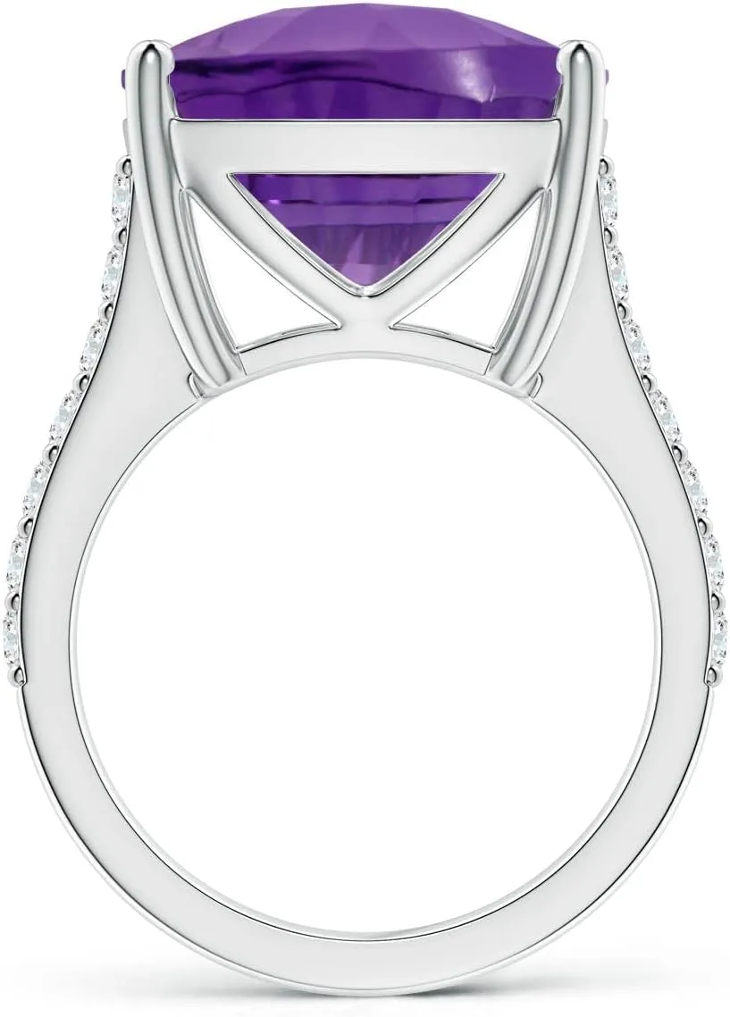 Angara Natural GIA Certified Cushion 13.07 ct Amethyst Cocktail Ring with Diamonds in 14K Solid Gold/Platinum for Women | February Birthstone Jewelry for Women