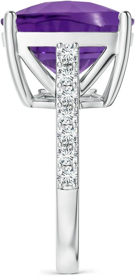 Angara Natural GIA Certified Cushion 13.07 ct Amethyst Cocktail Ring with Diamonds in 14K Solid Gold/Platinum for Women | February Birthstone Jewelry for Women