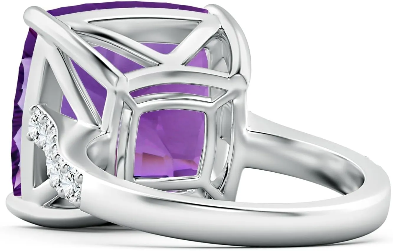 Angara Natural GIA Certified Cushion 13.07 ct Amethyst Cocktail Ring with Diamonds in 14K Solid Gold/Platinum for Women | February Birthstone Jewelry for Women