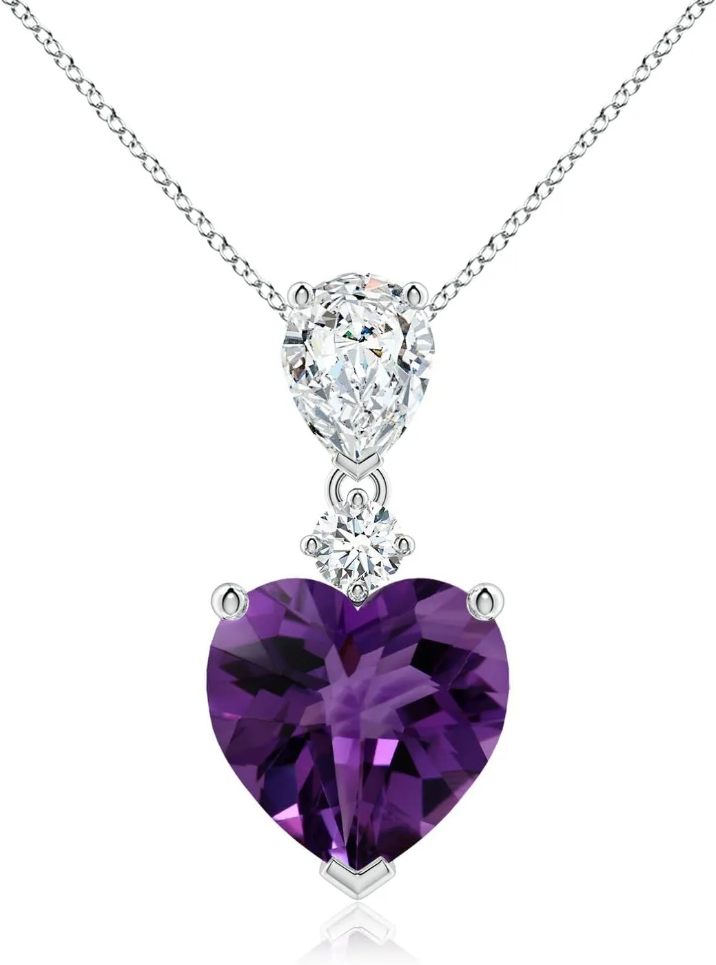 Angara Natural GIA Certified Heart-Shaped 4.66 ct Amethyst and Pear-Shaped Diamond Pendant in 14K Solid Gold/Platinum for Women | February Birthstone Jewelry Gift for Women