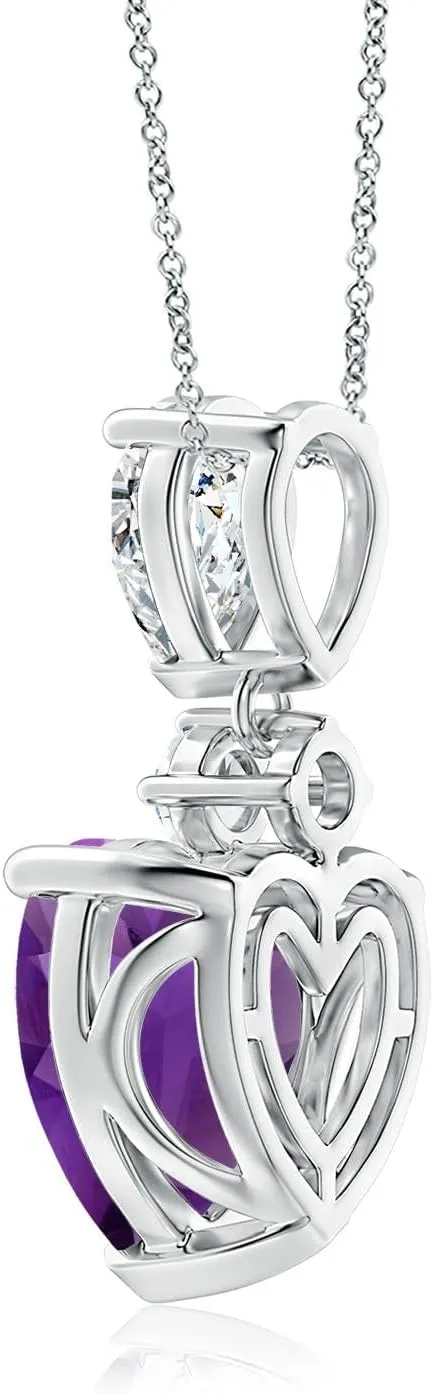 Angara Natural GIA Certified Heart-Shaped 4.66 ct Amethyst and Pear-Shaped Diamond Pendant in 14K Solid Gold/Platinum for Women | February Birthstone Jewelry Gift for Women