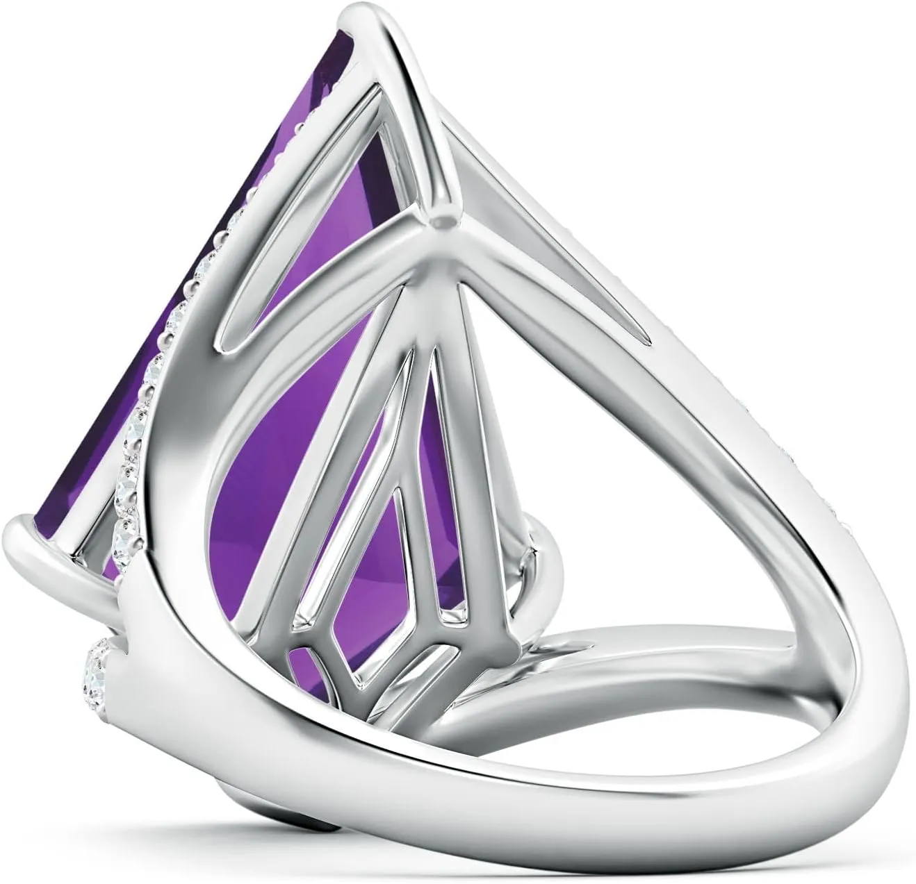 Angara Natural GIA Certified Kite-Shaped Step-Cut 10.07 ct Amethyst Halo Split Shank Ring in 14K Solid Gold/Platinum for Women | February Birthstone Jewelry for Women