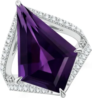 Angara Natural GIA Certified Kite-Shaped Step-Cut 10.07 ct Amethyst Halo Split Shank Ring in 14K Solid Gold/Platinum for Women | February Birthstone Jewelry for Women