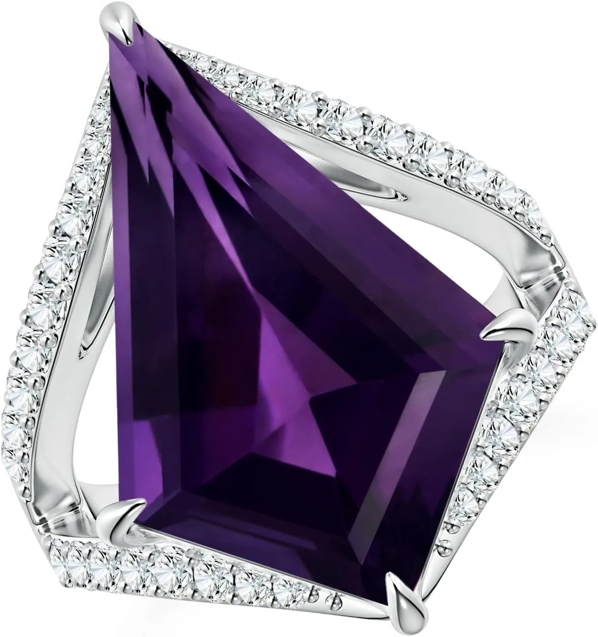 Angara Natural GIA Certified Kite-Shaped Step-Cut 10.07 ct Amethyst Halo Split Shank Ring in 14K Solid Gold/Platinum for Women | February Birthstone Jewelry for Women