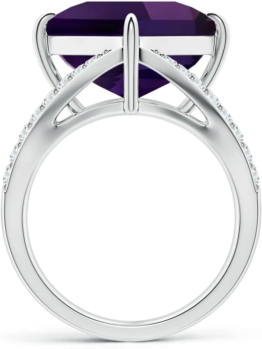 Angara Natural GIA Certified Kite-Shaped Step-Cut 10.07 ct Amethyst Halo Split Shank Ring in 14K Solid Gold/Platinum for Women | February Birthstone Jewelry for Women
