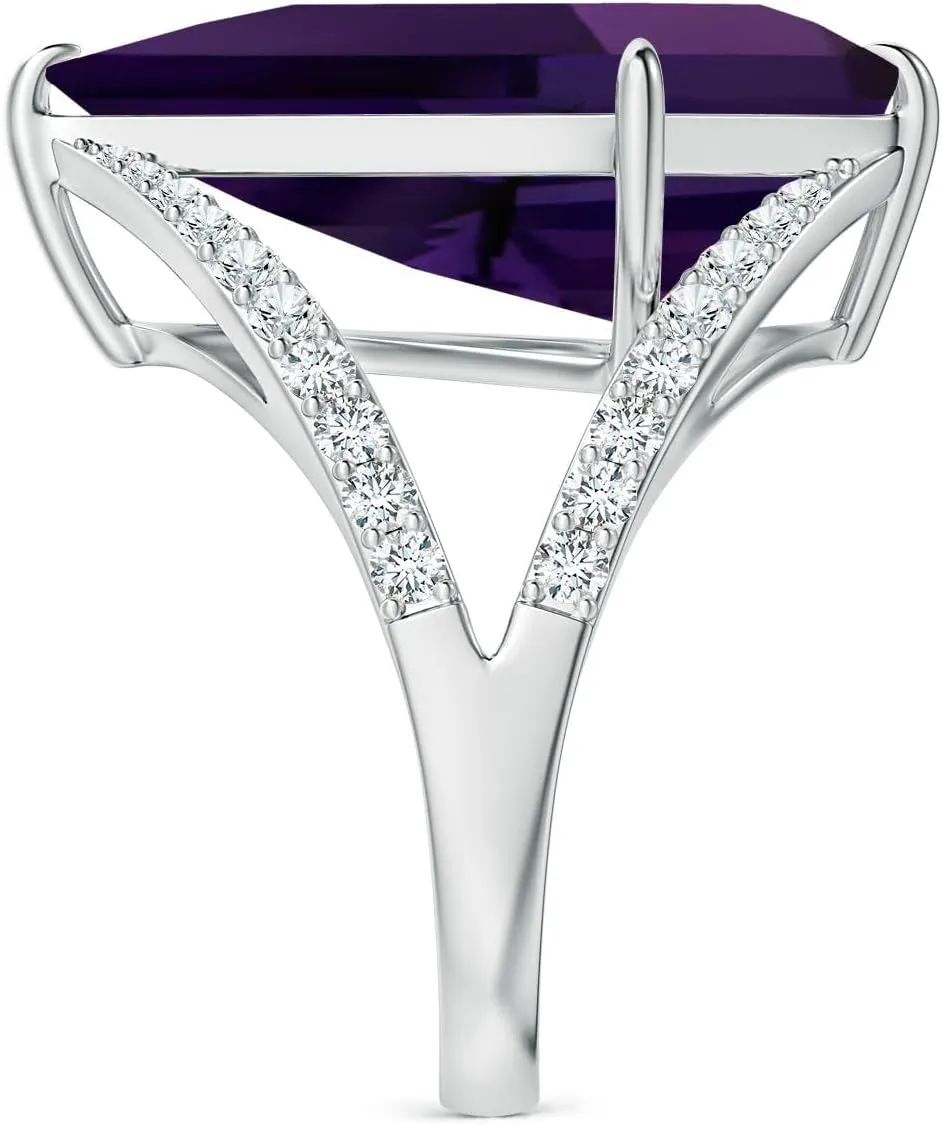 Angara Natural GIA Certified Kite-Shaped Step-Cut 10.07 ct Amethyst Halo Split Shank Ring in 14K Solid Gold/Platinum for Women | February Birthstone Jewelry for Women