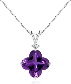 Angara Natural GIA Certified Solitaire Clover-Shaped 4.6 ct Amethyst Pendant in 14K Solid Gold/Platinum for Women | February Birthstone Jewelry Gift for Women