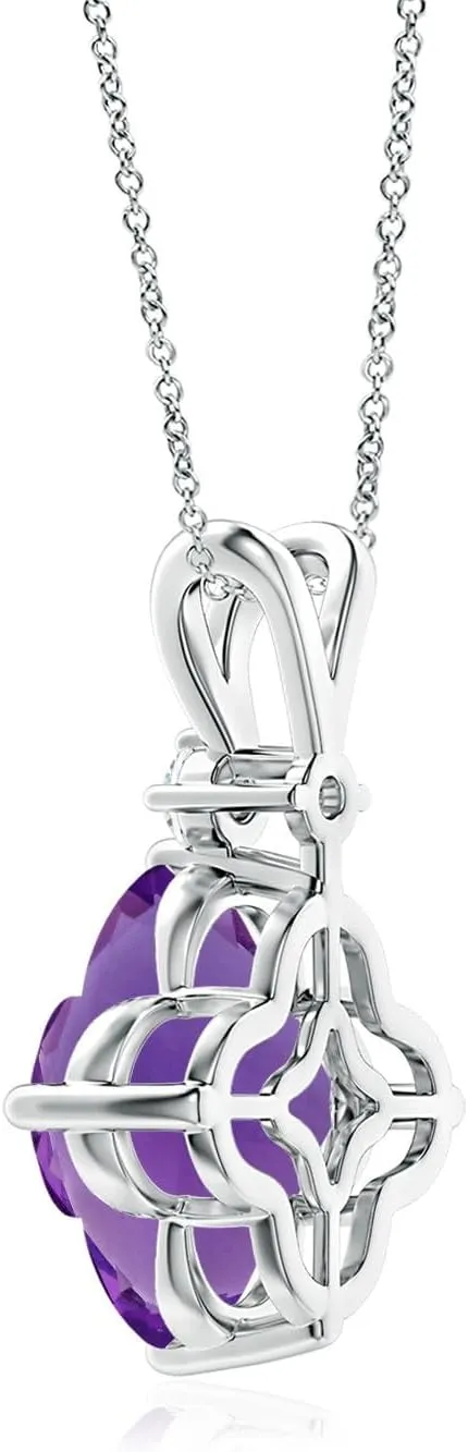 Angara Natural GIA Certified Solitaire Clover-Shaped 4.6 ct Amethyst Pendant in 14K Solid Gold/Platinum for Women | February Birthstone Jewelry Gift for Women