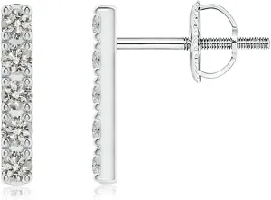 ANGARA Natural Prong-Set Diamond Vertical Bar Stud Earrings in 14K Solid Gold/Platinum | April Birthstone, Birthday, Engagement, Anniversary, Wedding Jewelry Gift for Women