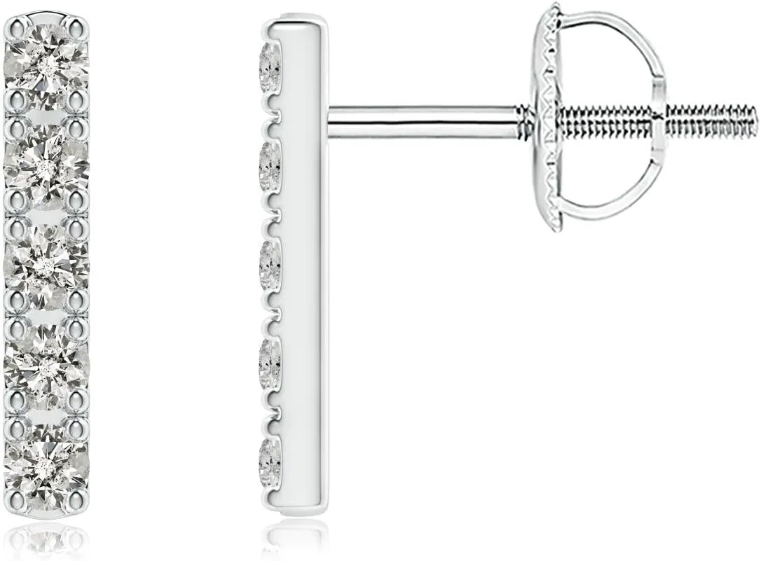 ANGARA Natural Prong-Set Diamond Vertical Bar Stud Earrings in 14K Solid Gold/Platinum | April Birthstone, Birthday, Engagement, Anniversary, Wedding Jewelry Gift for Women